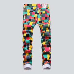 Color checkered men jeans