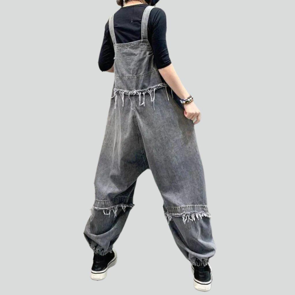 Distressed vintage patchwork denim jumpsuit