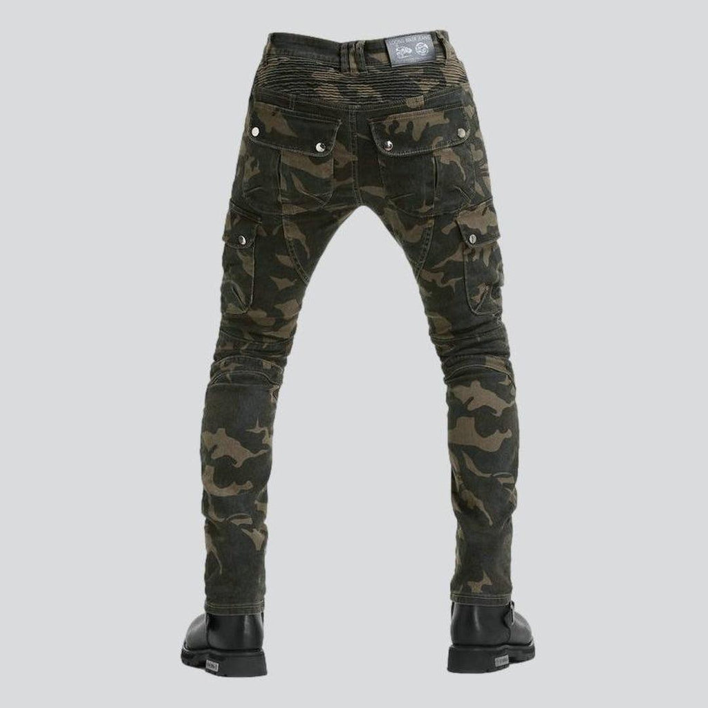 Military color men biker jeans