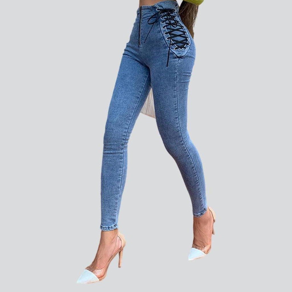 Women skinny jeans with drawstrings