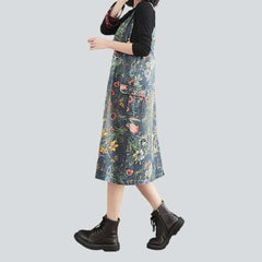 Flower-painted urban denim dress