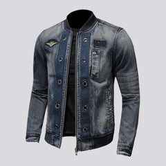 Biker denim jacket with patches