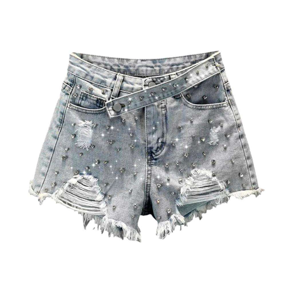 Light blue rhinestone denim shorts