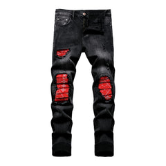 Red knees men moto jeans