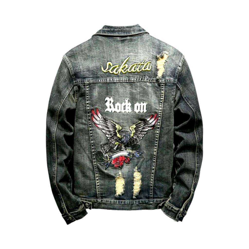 Jeansjacke für Herren mit Adler-Stickerei