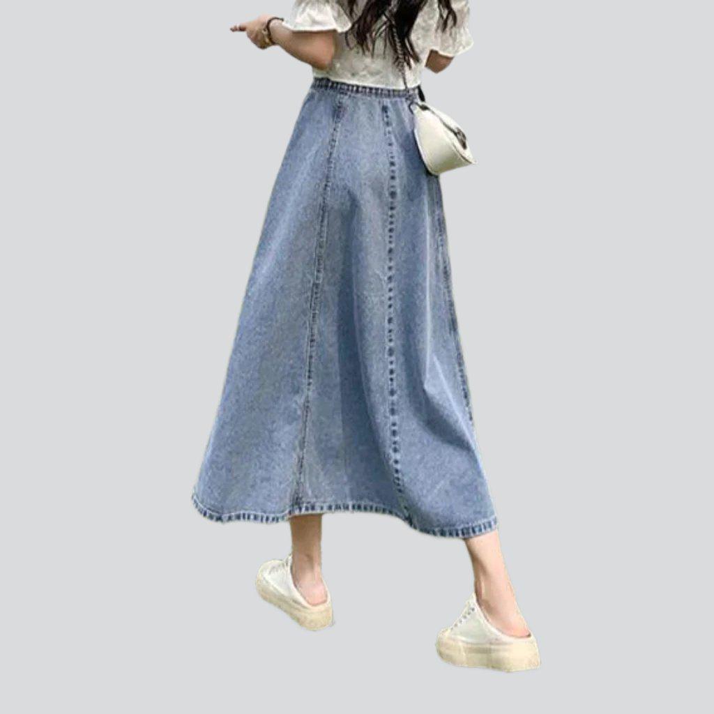 Stylish flared long denim skirt