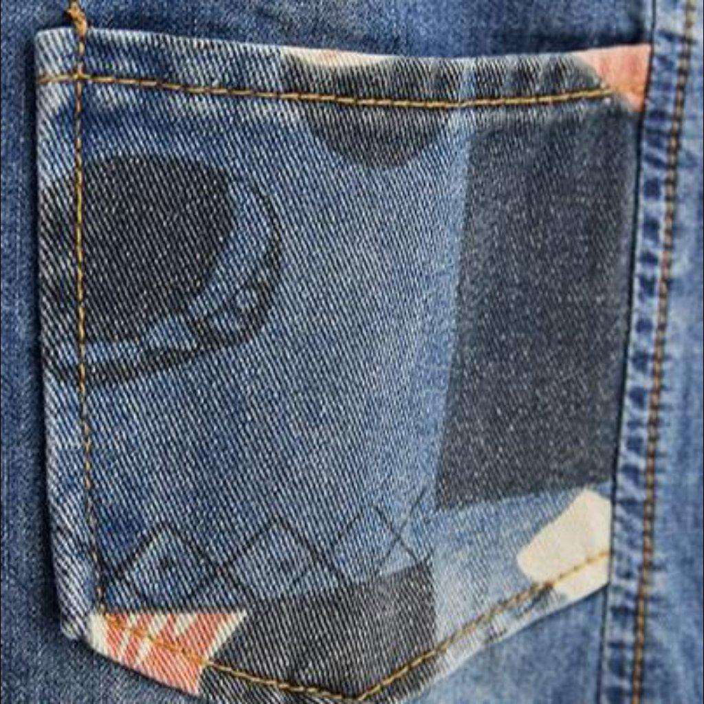 Jeans-Strampler mit Farbblock-Print