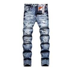 Bleached distressed jeans for men