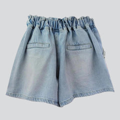 Small pearl embellished denim shorts