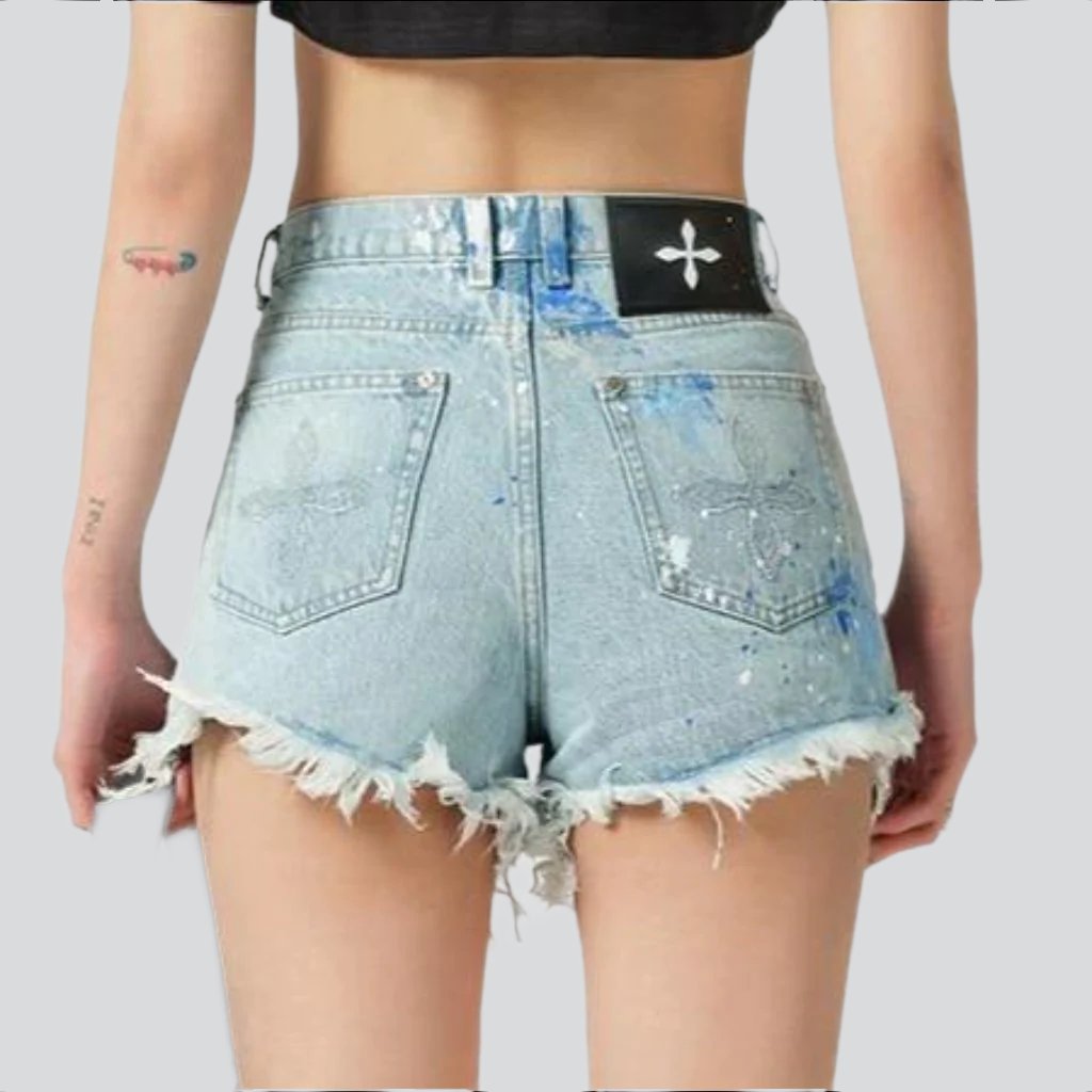 Wide distressed denim shorts