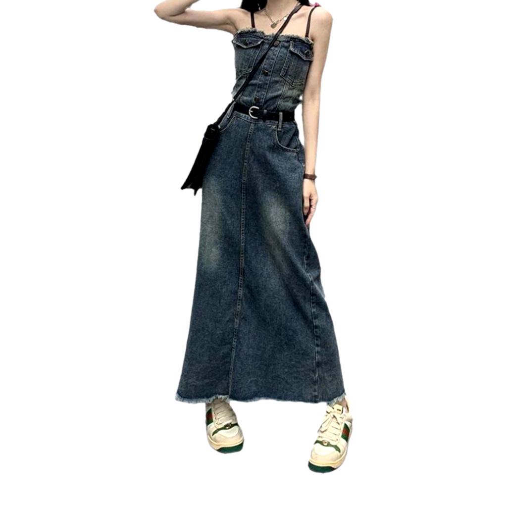 Vintage long denim dress for ladies