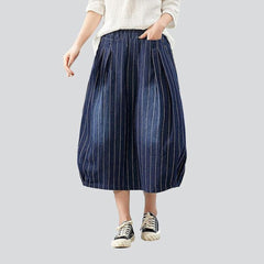 Striped long women denim skirt