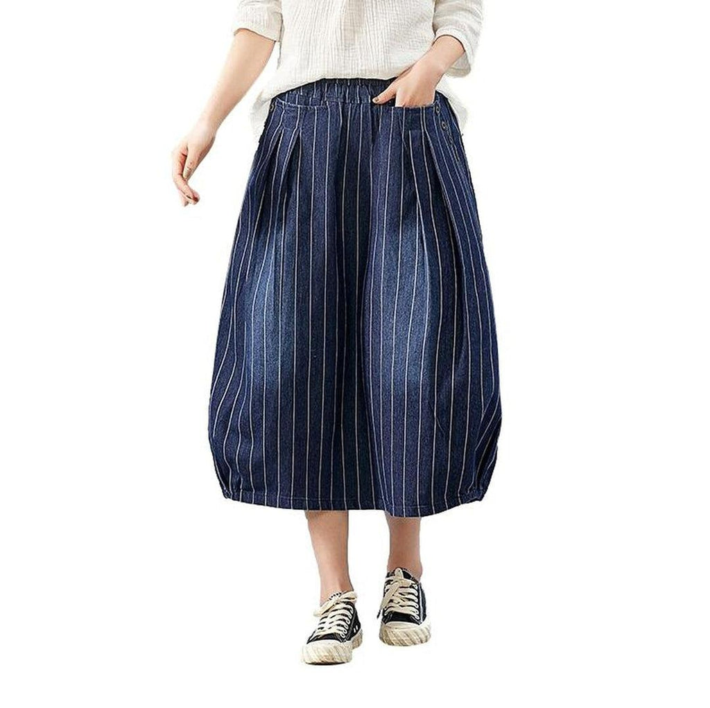 Striped long women denim skirt