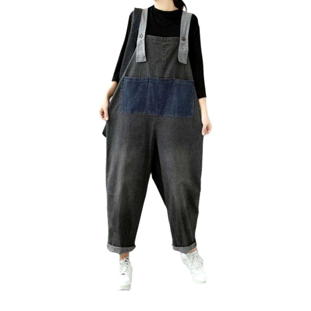 Dark grey women denim jumpsuit