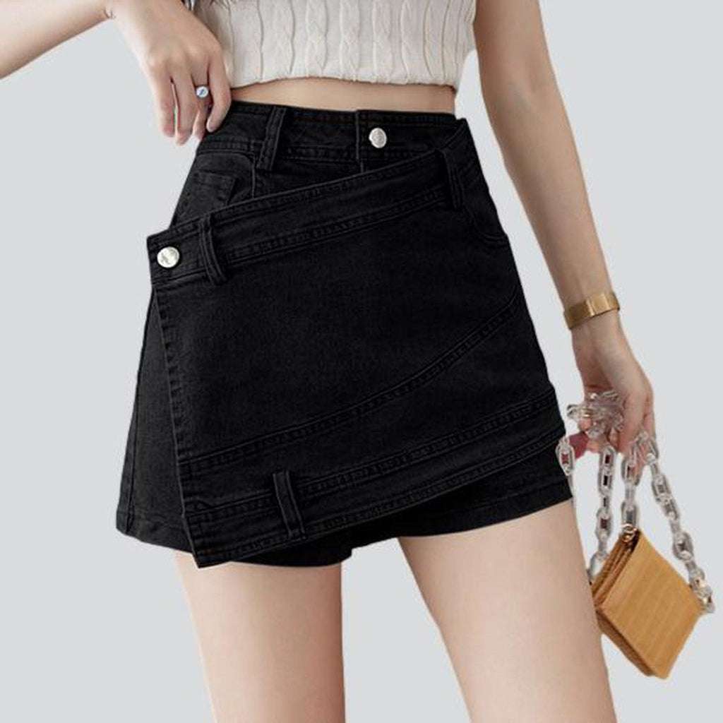 Asymmetric mini women denim skort