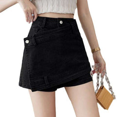 Asymmetric mini women denim skort