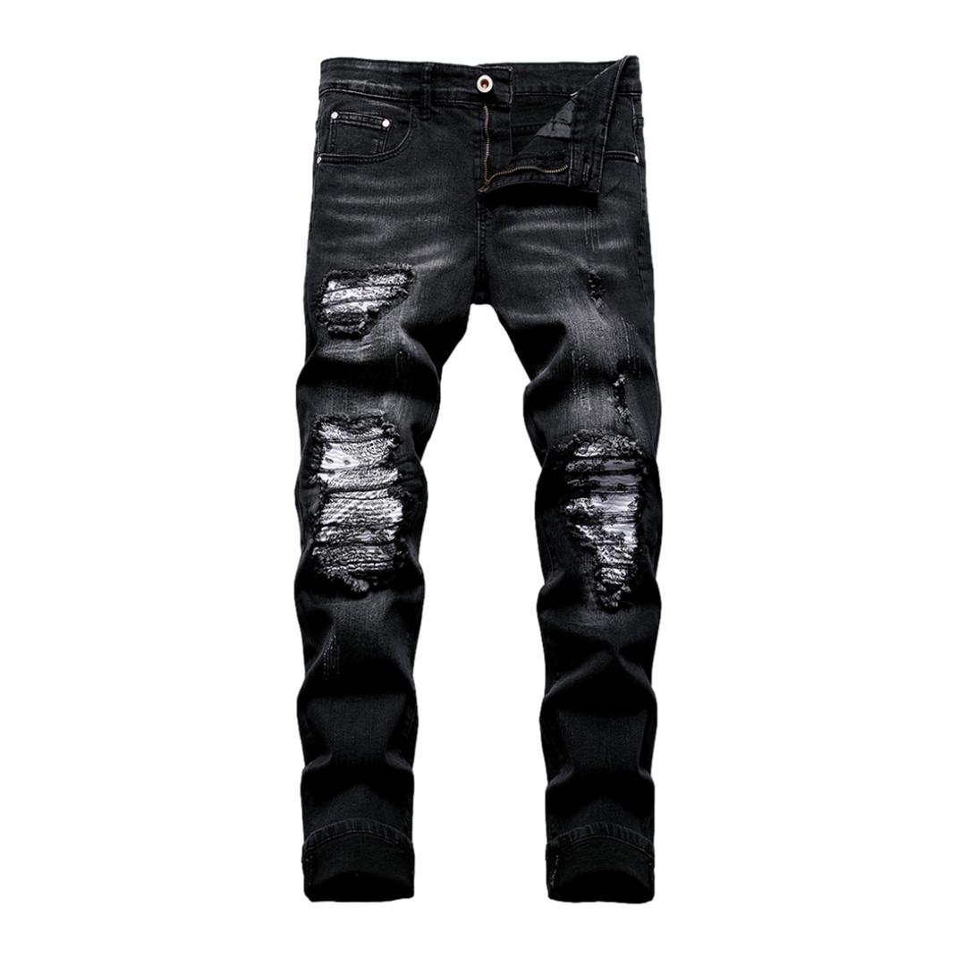 Patchwork knees biker men jeans