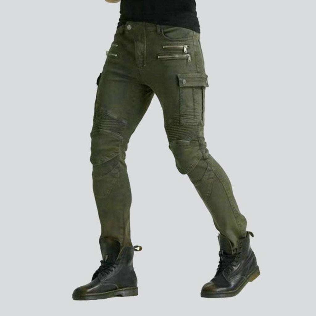 Khakifarbene Bikerjeans für Herren