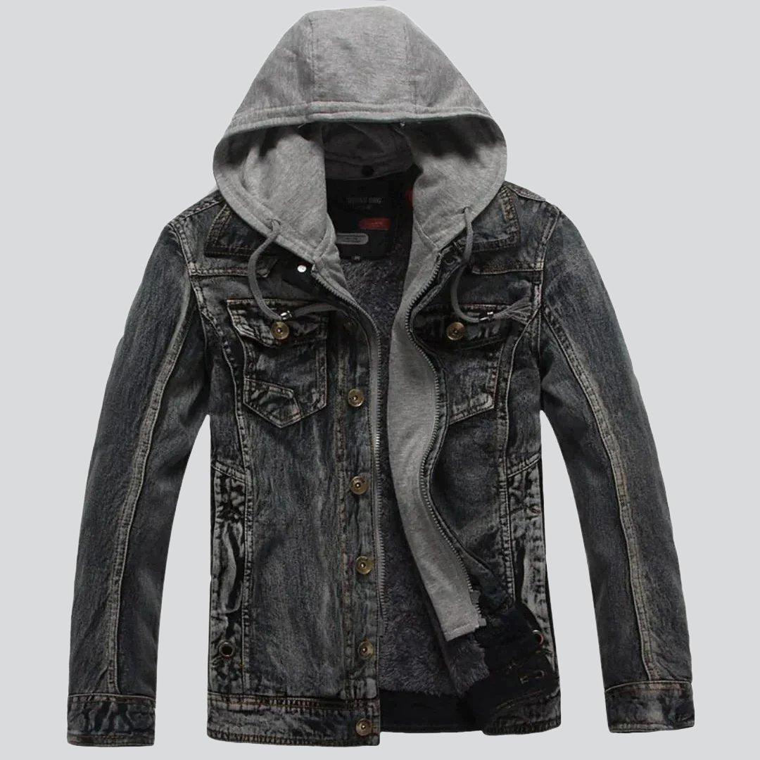 Winter hooded men denim jacket