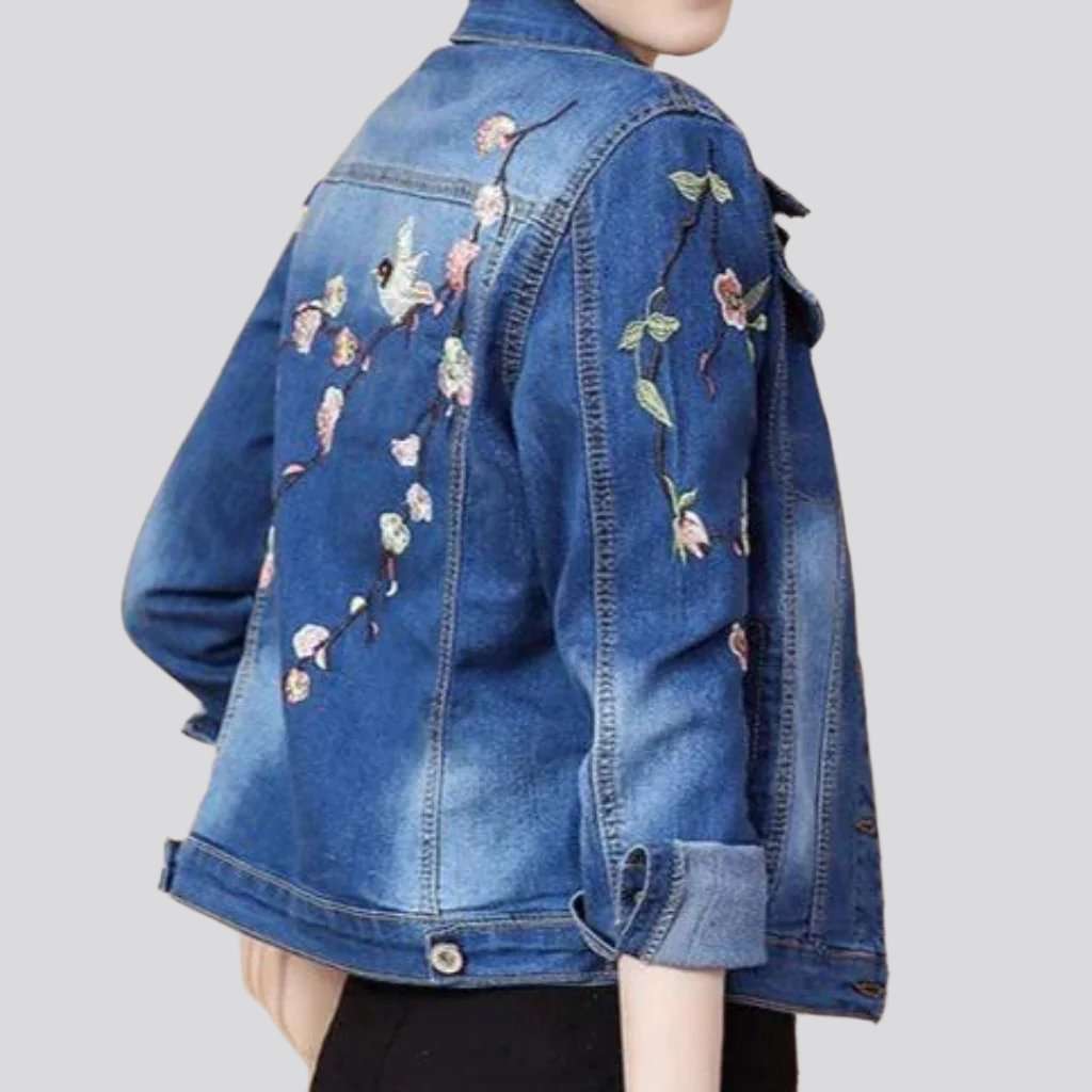 Nature embroidery short denim jacket