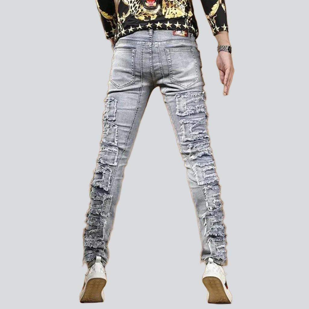 Ripped patch skinny men jeans