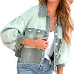 Layered cropped denim jacket