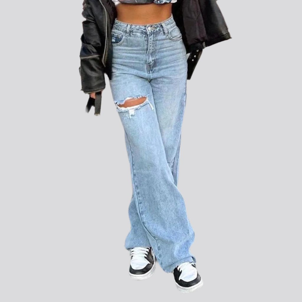 Straight-leg ripped women jeans