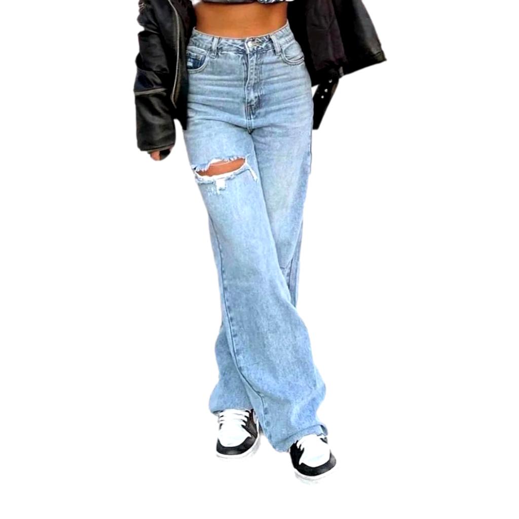 Straight-leg ripped women jeans