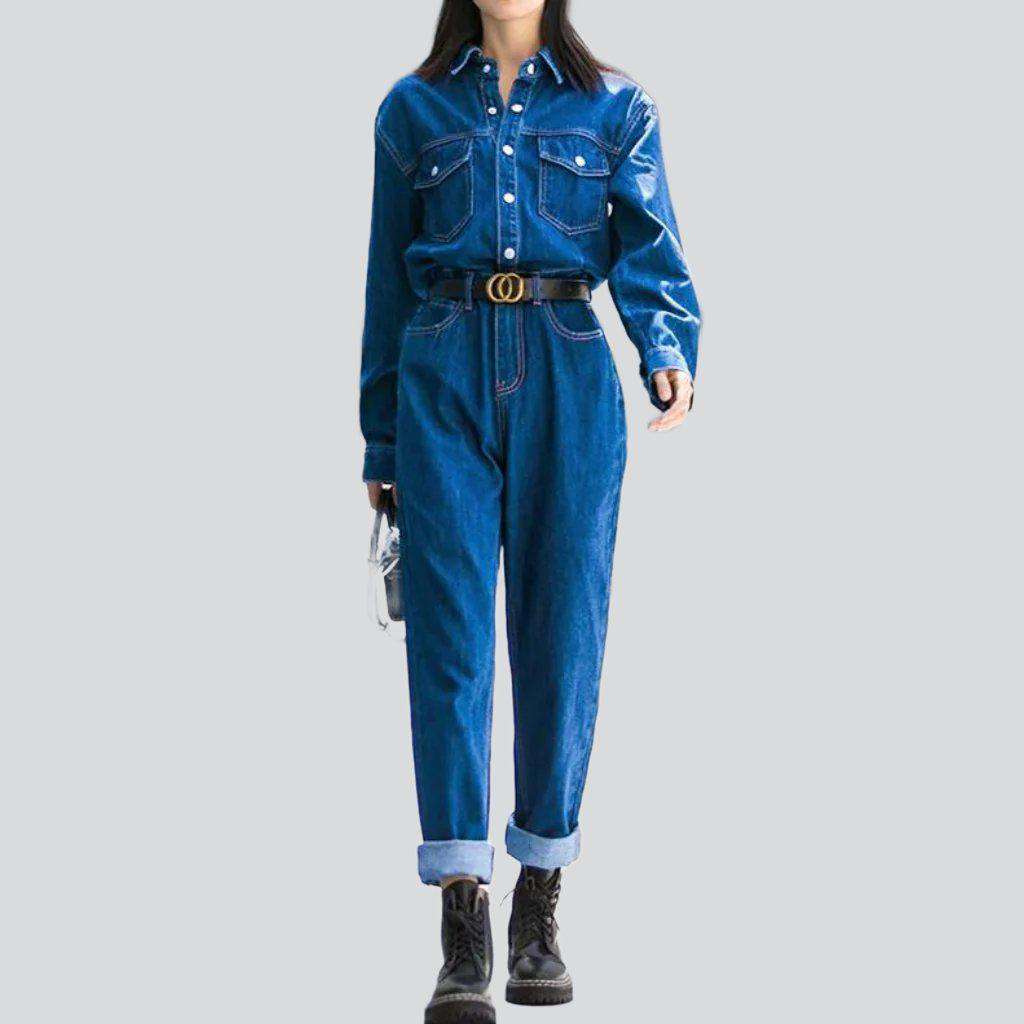 Medium wash trendy women overall