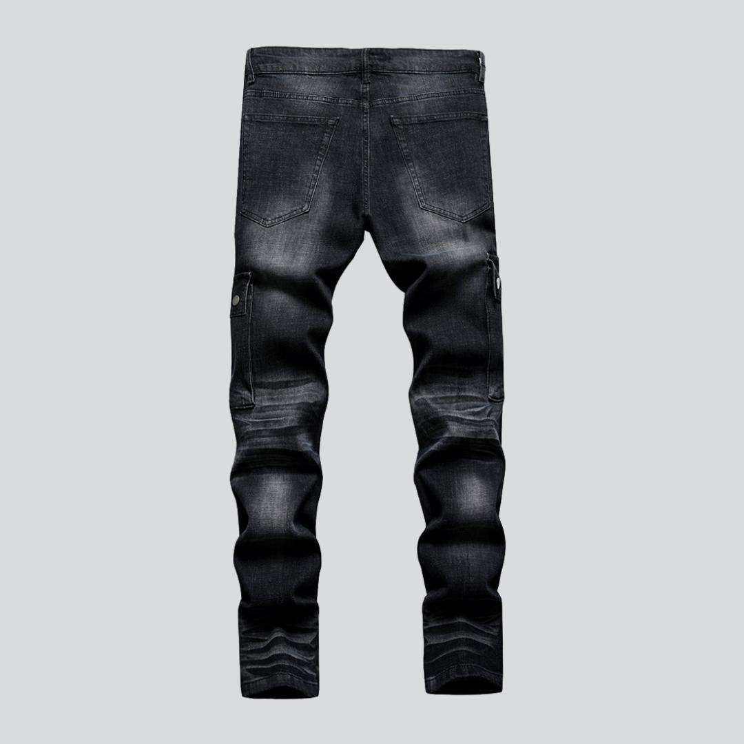 Blaue Patch-Bikerjeans für Herren