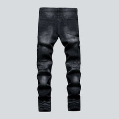 Blue patch men biker jeans