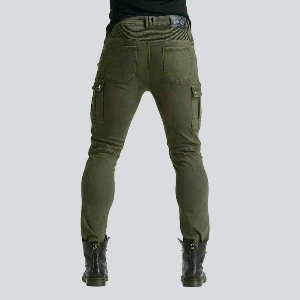 Khakifarbene Bikerjeans für Herren