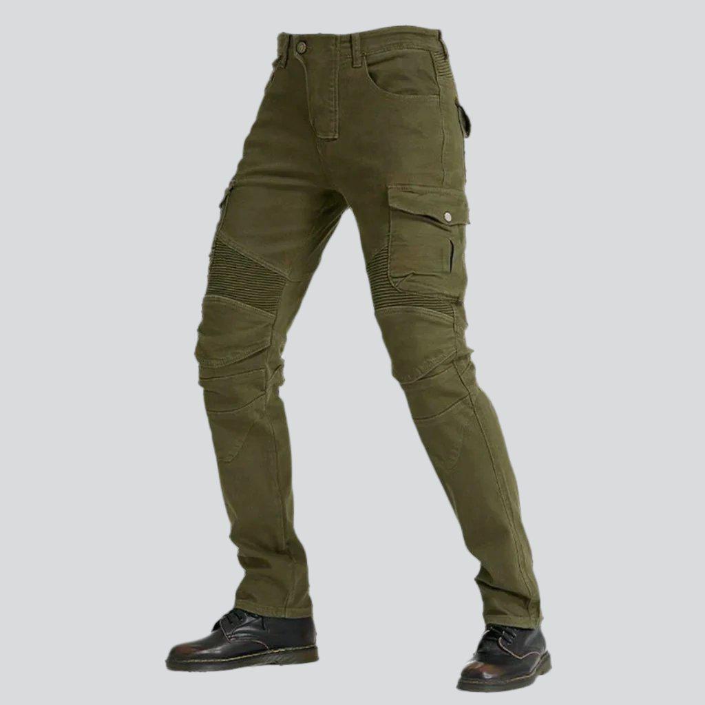 Protective khaki color biker jeans