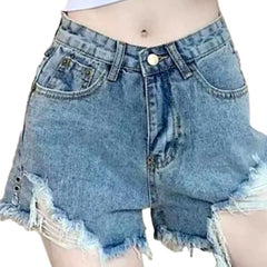 Wide women distressed denim shorts