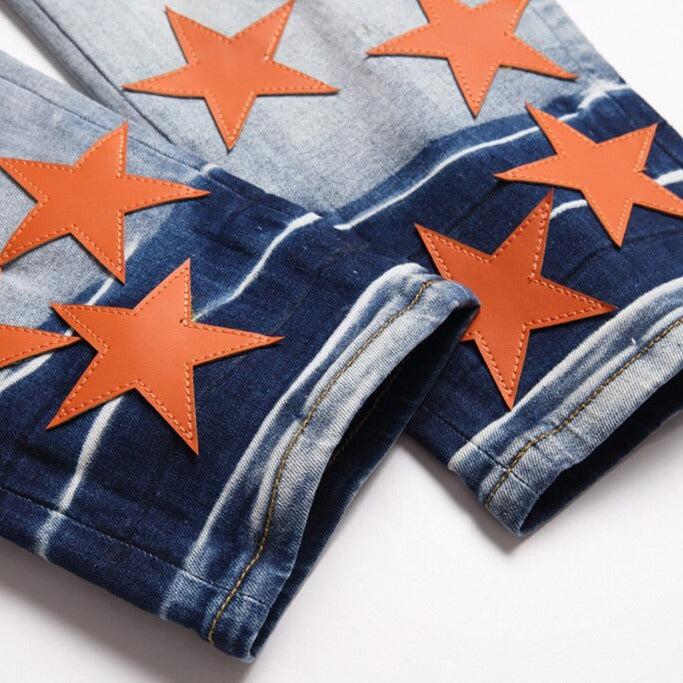 Orange stars embroidery men jeans