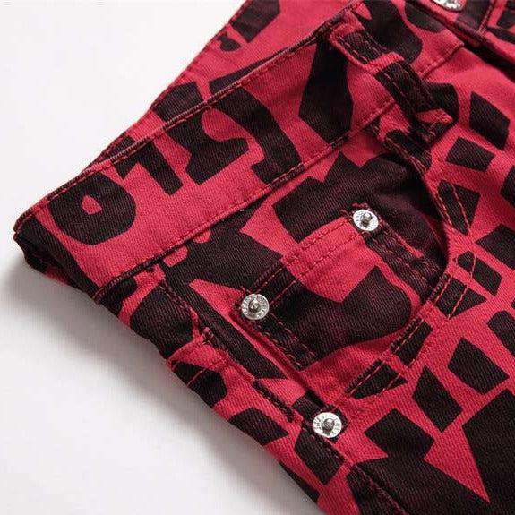 Black print men red jeans