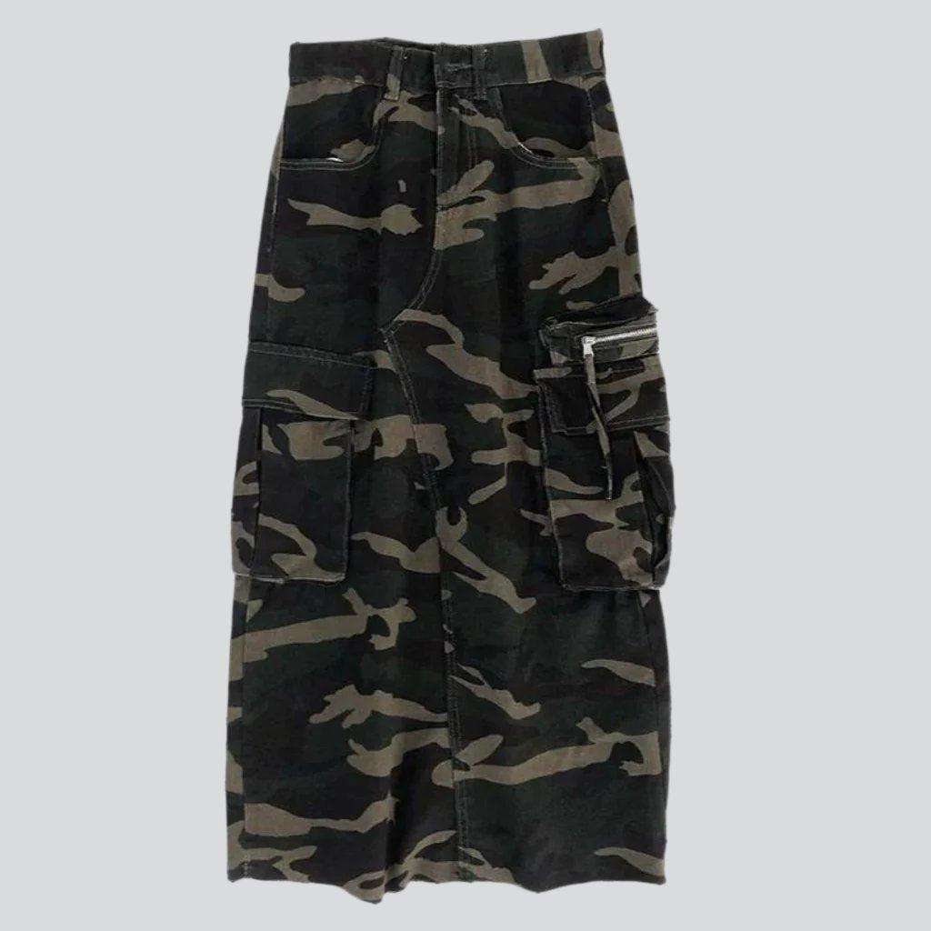 Camouflage fabric denim skirt