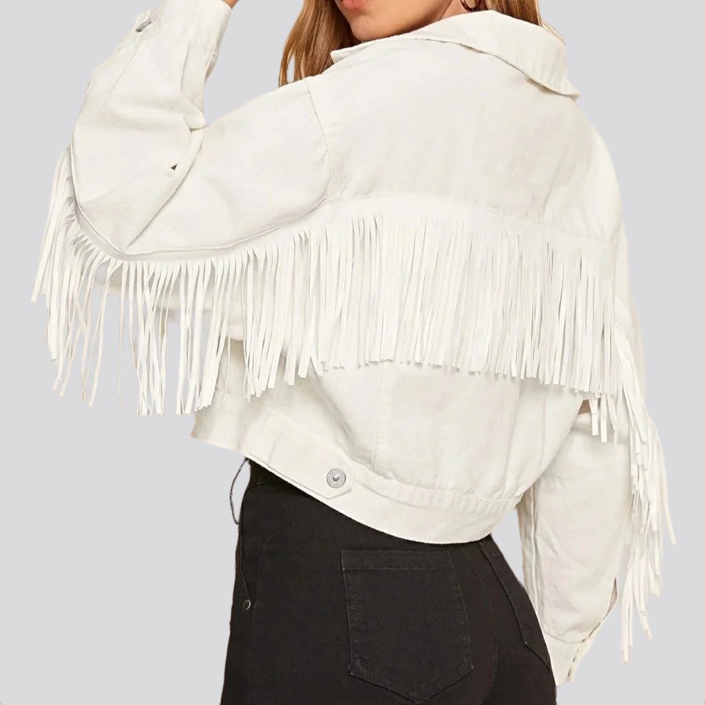 Short fringe women denim jacket