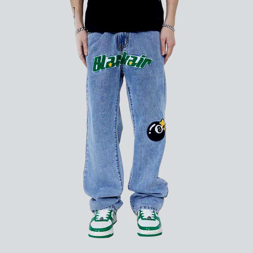 Men baggy jeans with inscriptions