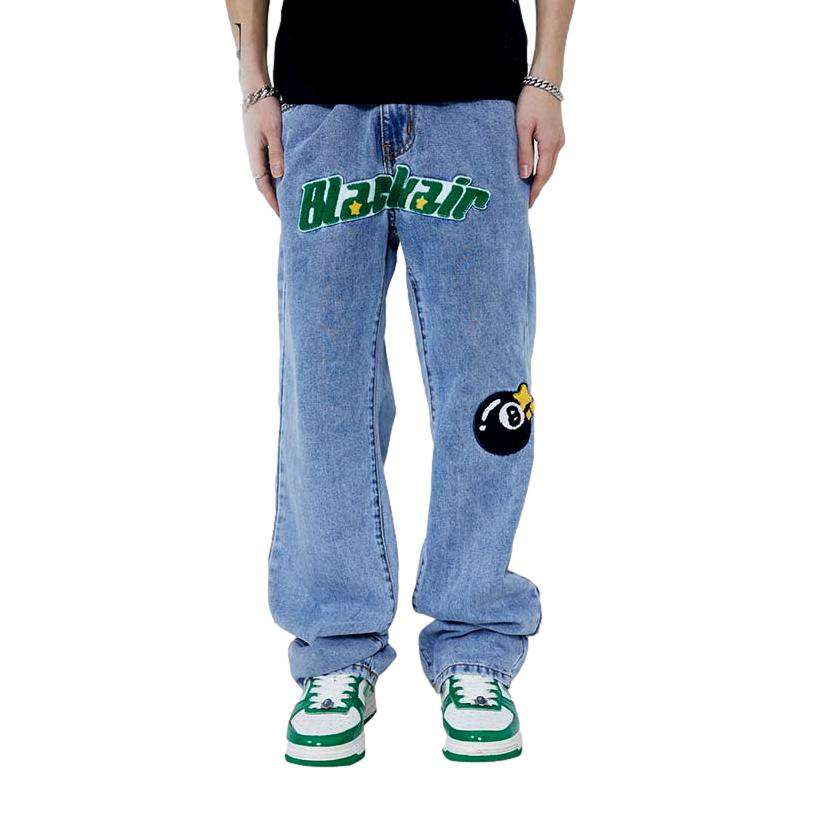 Men baggy jeans with inscriptions