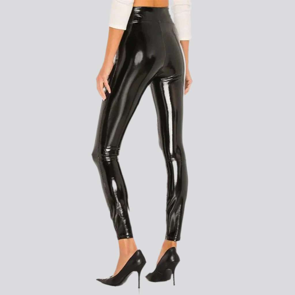 Latex shiny women denim pants