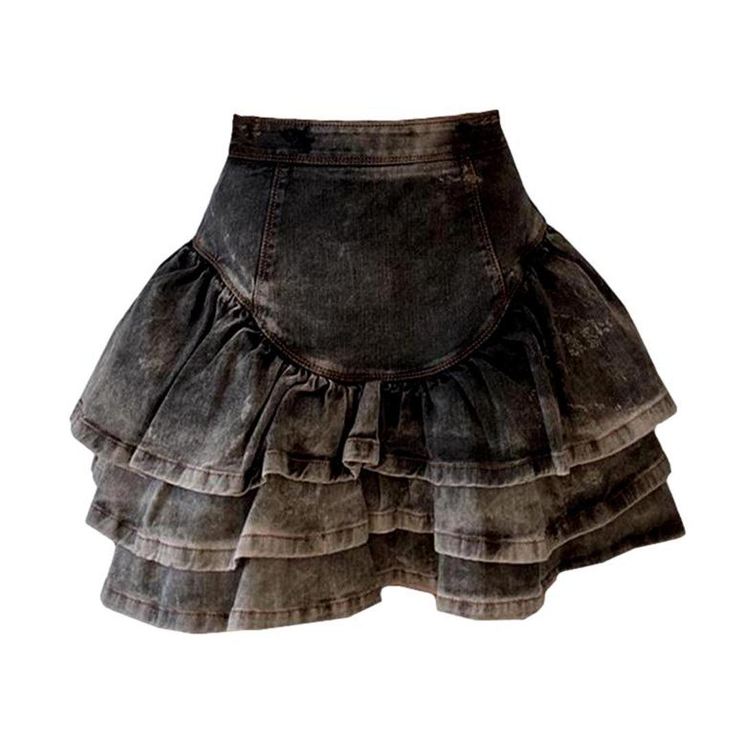 Vintage frills women denim skirt