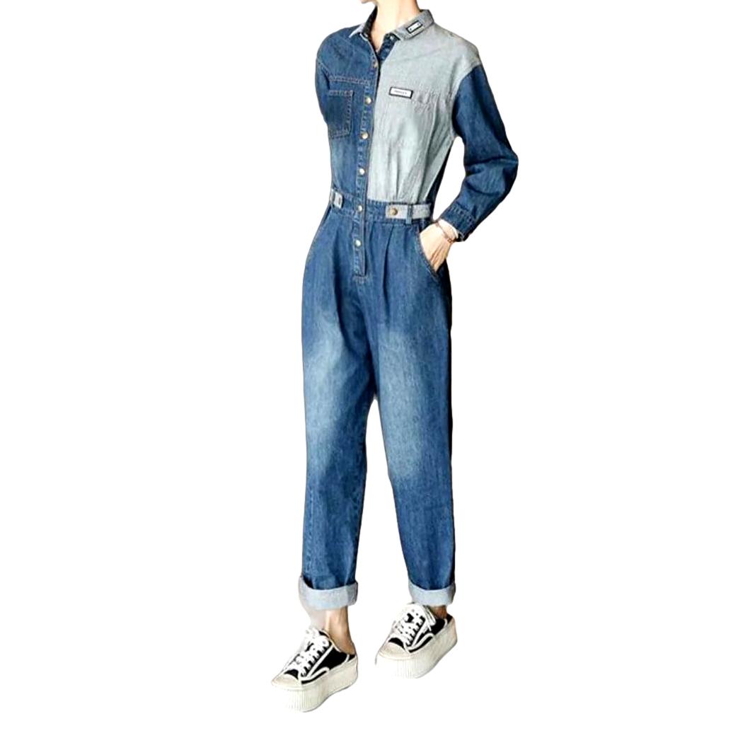 Two-color baggy women overall