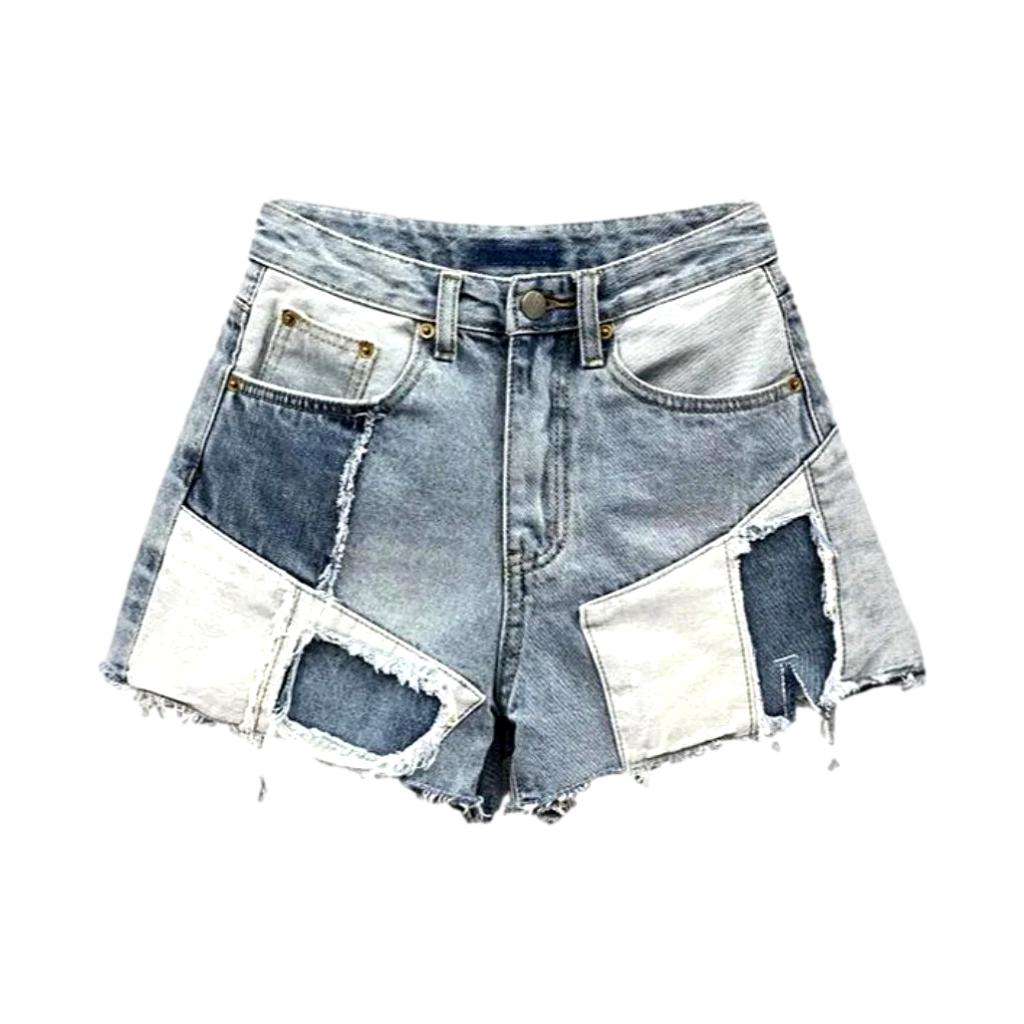 Layered patchwork women denim shorts