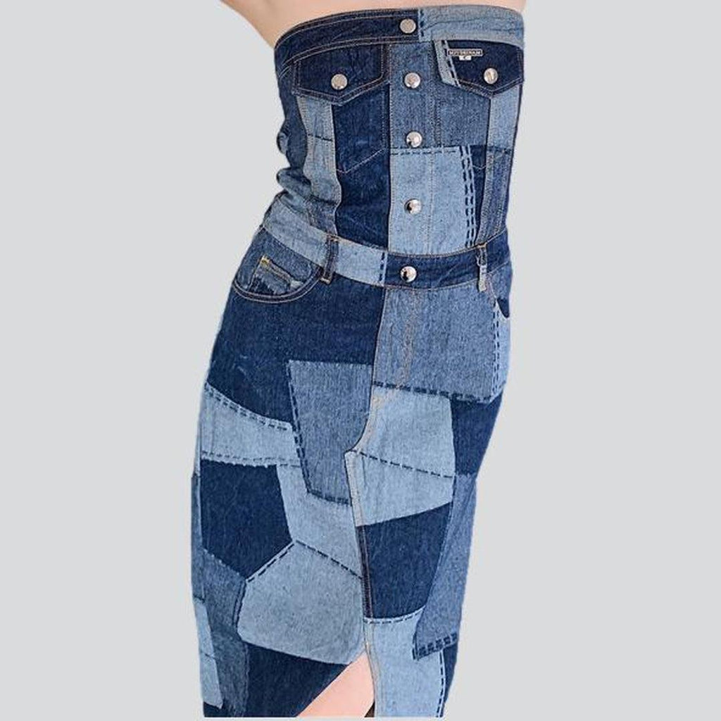 Patchwork sleeveless women denim dress