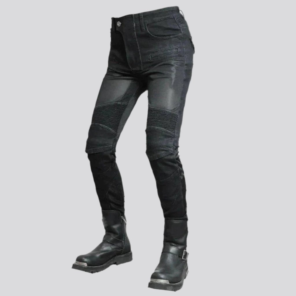 Patchwork biker jeans for women