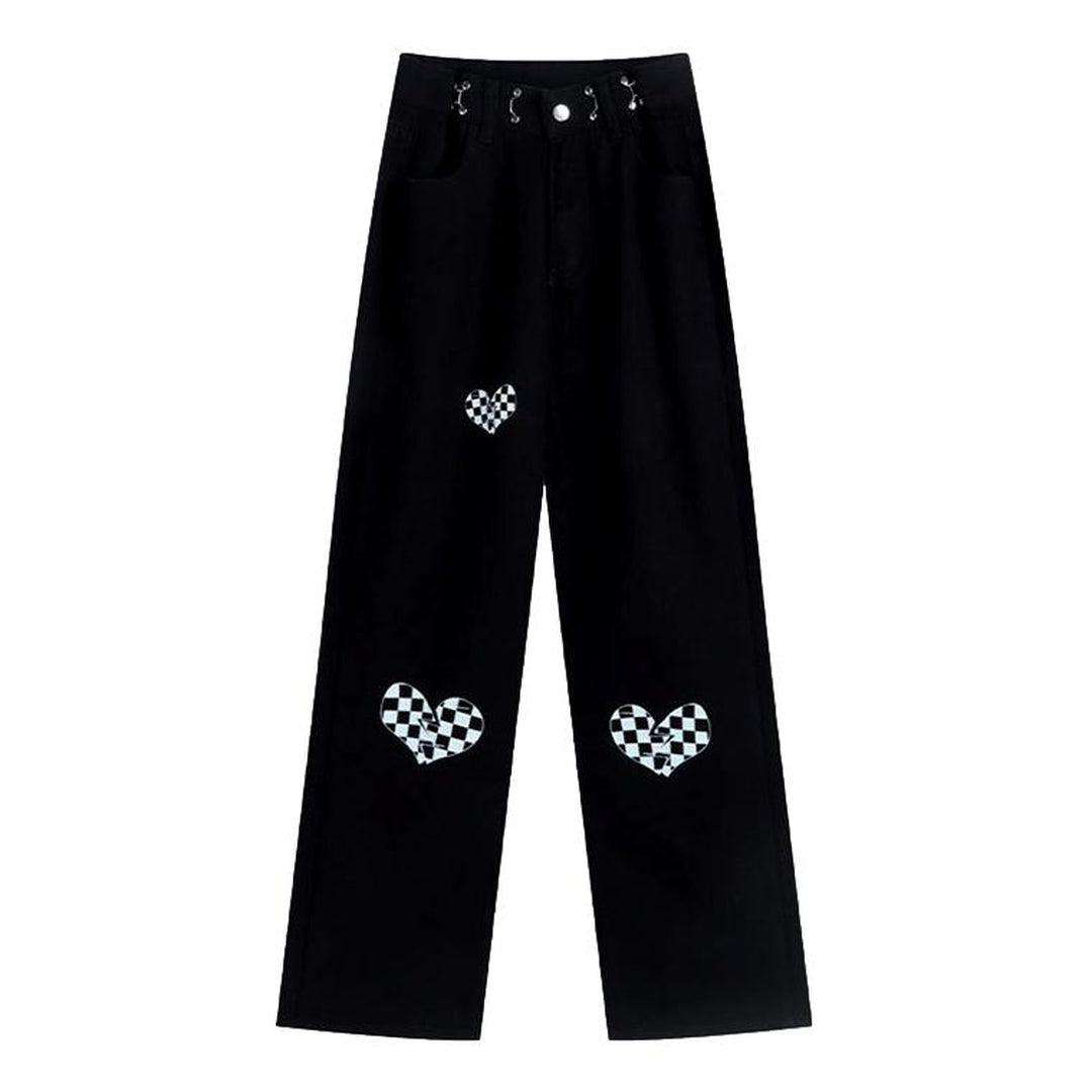 Heart print adjustable baggy jeans