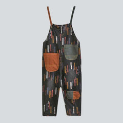 Color stripe print denim dungaree