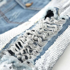 Fully distressed women denim jacket