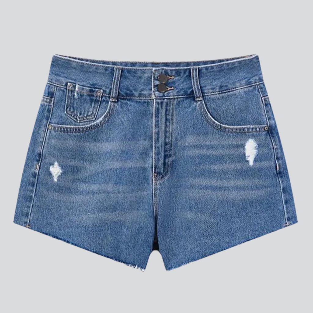 Wide-leg cropped denim shorts